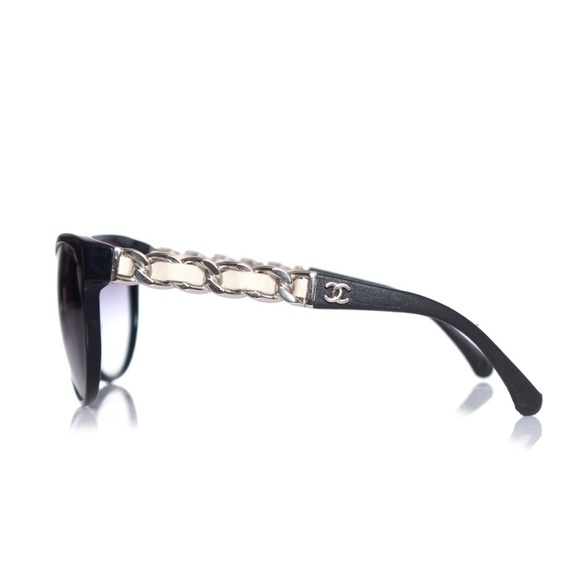 New! CHANEL Cat-eye chain link sunglasses black + white, Chanel case + cloth - Picture 6 of 11